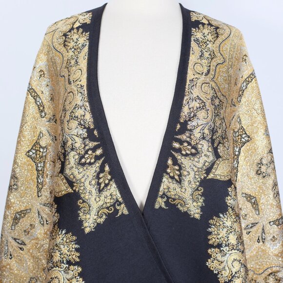 ETRO cape poncho jacket black gold wool metallic paisley pattern - Picture 7 of 13